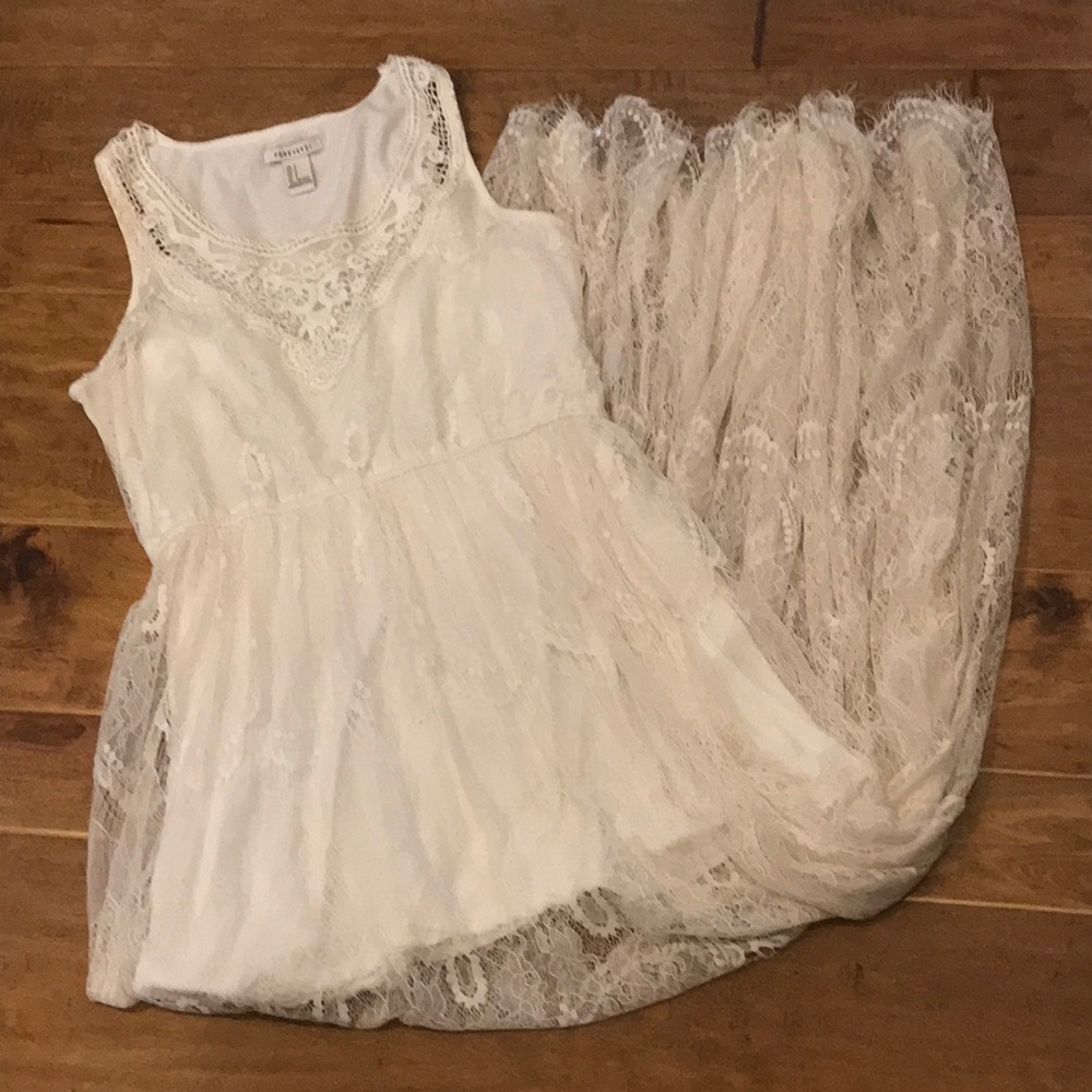Forever 21 cream lace high low dress